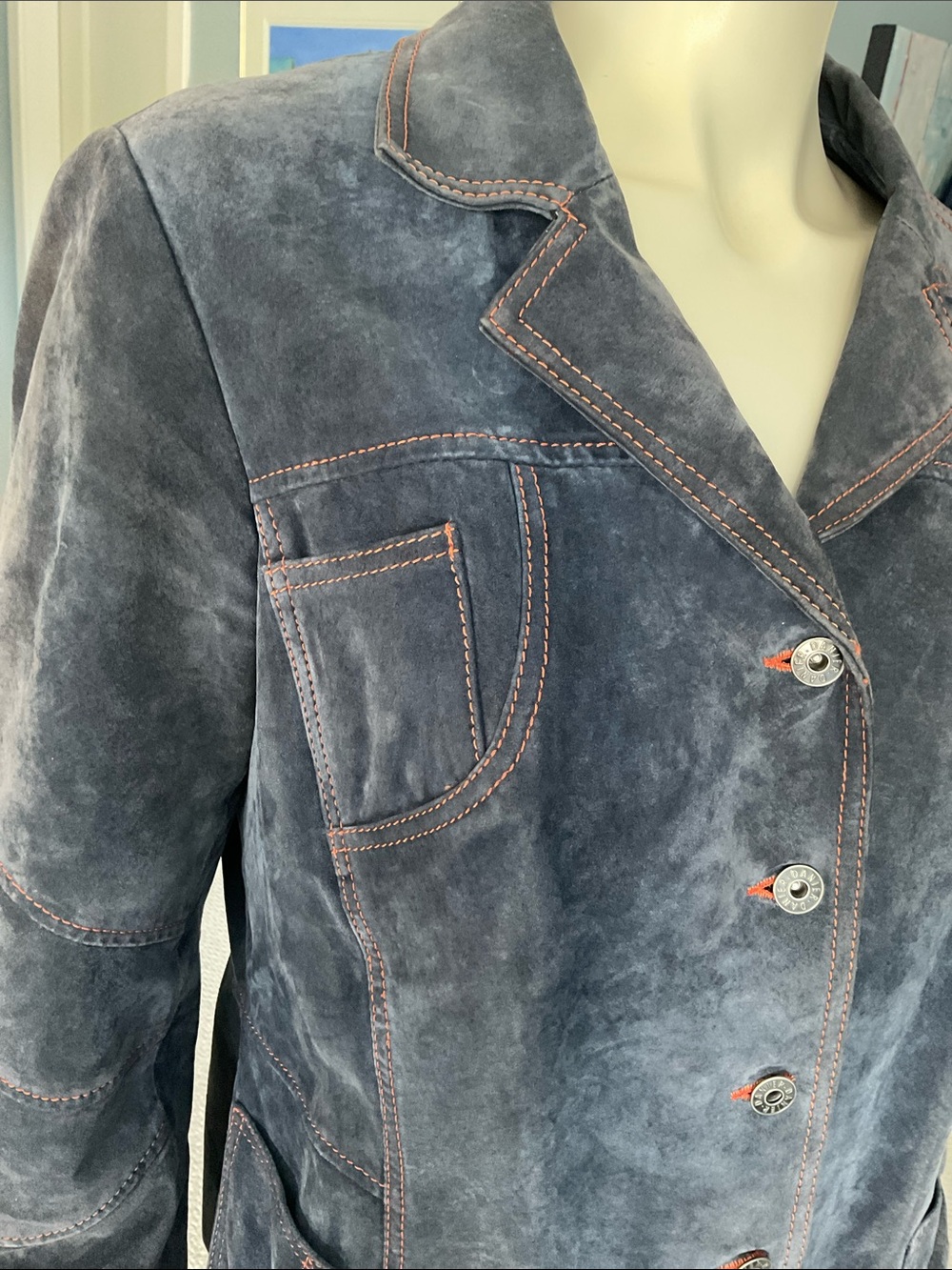 Danier Grey-Purple Suede Jacket with Rust Orange Lining - Picture 5 of 10